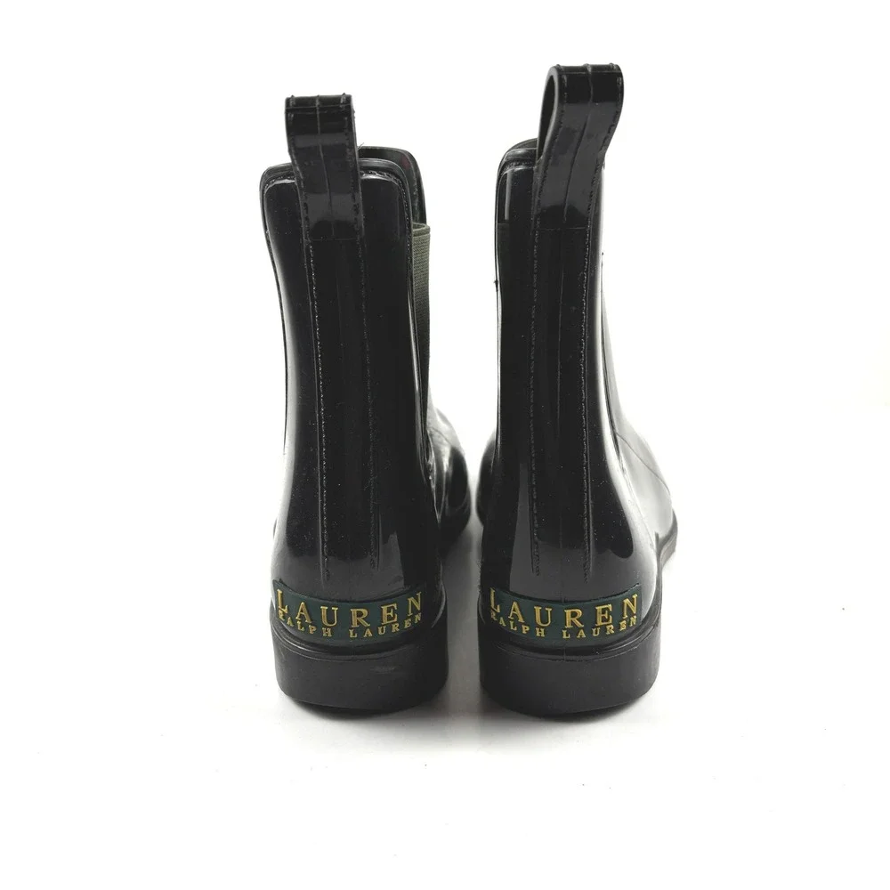 Lauren‎ Ralph Lauren Tally Rain Boots Womens 8 Black Glossy Chelsea Ankle